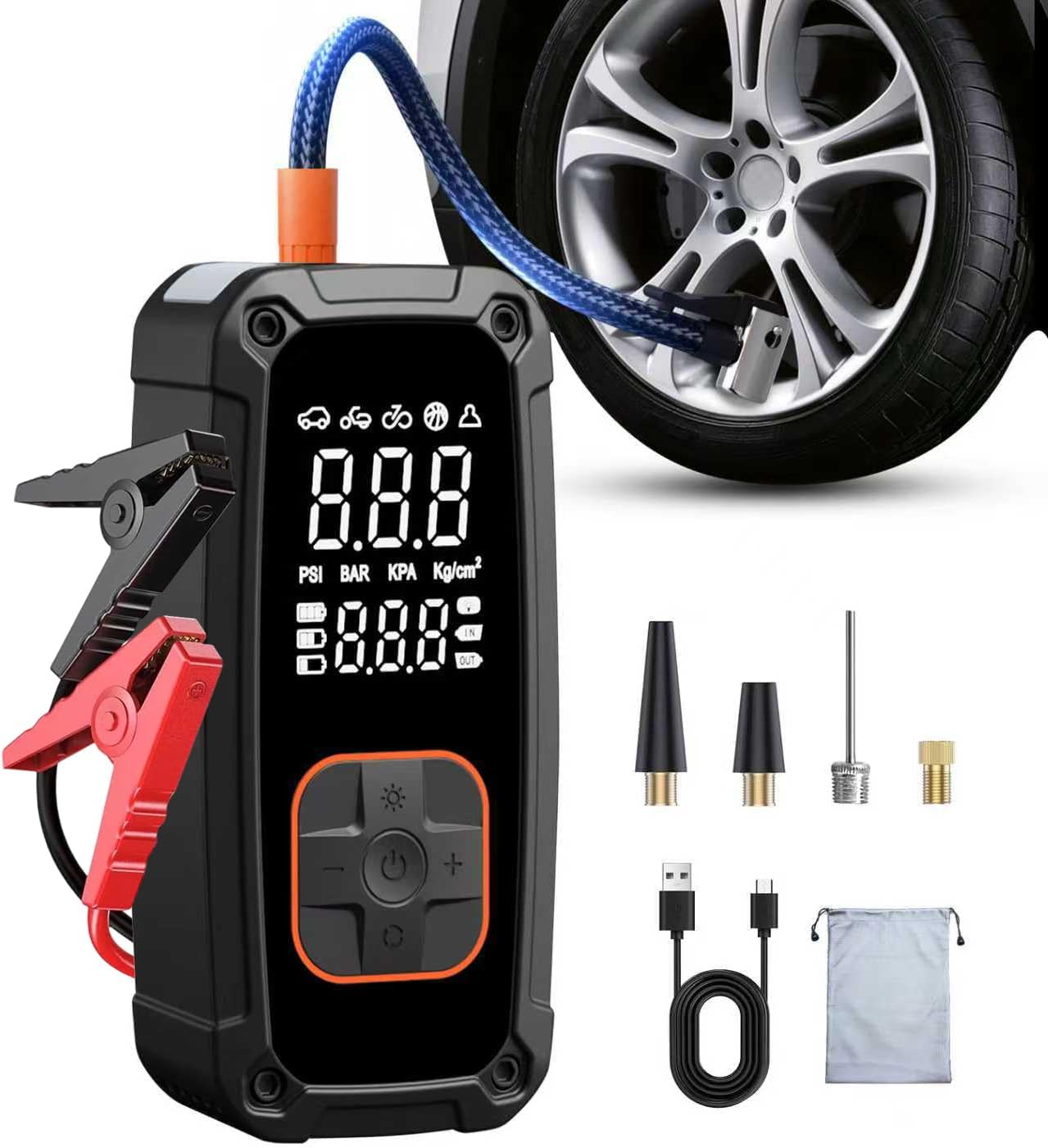 Tyre Pressure Gauge - Portable Air Compressor Tire Inflator -